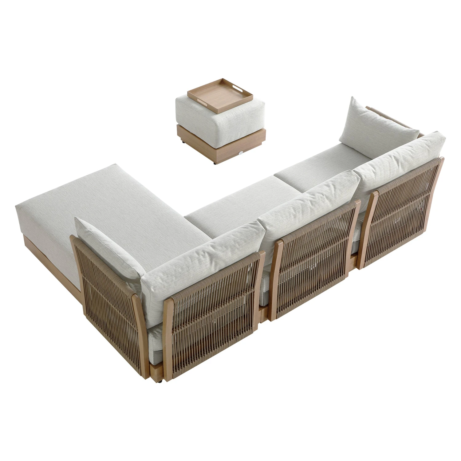 Pedra Natural Wood-Effect Aluminium & Rope Outdoor Reversible Chaise Sofa Set 7 Pedra Natural Wood-Effect Aluminium & Rope Outdoor Reversible Chaise Sofa Set - Image 7