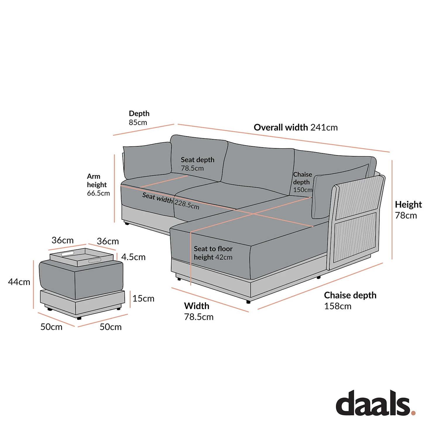 Pedra Natural Wood-Effect Aluminium & Rope Outdoor Reversible Chaise Sofa Set 3 Pedra Natural Wood-Effect Aluminium & Rope Outdoor Reversible Chaise Sofa Set - Image 3