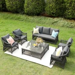 Willowbrook Lattice Weave Rattan 7-Seater Large Sofa Set, Dark Grey -Daals Store OD SF 4980 GREY SET scene2