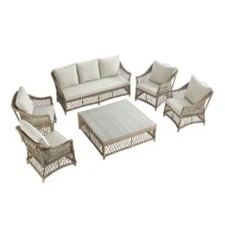 Willowbrook Natural Lattice Weave Rattan 7-Seater Garden Sofa Set - 3-Seater Sofa, 4 Armchairs & Square Coffee Table 12 Willowbrook Natural Lattice Weave Rattan 7-Seater Garden Sofa Set - 3-Seater Sofa, 4 Armchairs & Square Coffee Table -Daals Store OD SF 4985 NAT SET WB3