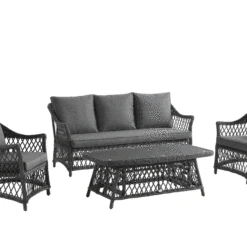 Willowbrook Lattice Weave Rattan 5-Seater Sofa Set With Rising Table, Dark Grey -Daals Store OD SF 5110 GREY SET GIF