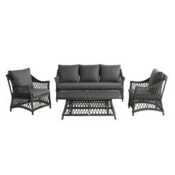 Willowbrook Lattice Weave Rattan 5-Seater Sofa Set With Rising Table, Dark Grey -Daals Store OD SF 5110 GREY SET WB2