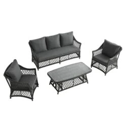 Willowbrook Lattice Weave Rattan 5-Seater Sofa Set With Rising Table, Dark Grey -Daals Store OD SF 5110 GREY SET WB4
