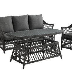Willowbrook Lattice Weave Rattan 5-Seater Sofa Set With Rising Table, Dark Grey -Daals Store OD SF 5110 GREY SET detail1