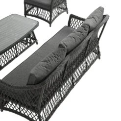 Willowbrook Lattice Weave Rattan 5-Seater Sofa Set With Rising Table, Dark Grey -Daals Store OD SF 5110 GREY SET detail2