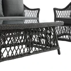 Willowbrook Lattice Weave Rattan 5-Seater Sofa Set With Rising Table, Dark Grey -Daals Store OD SF 5110 GREY SET detail3