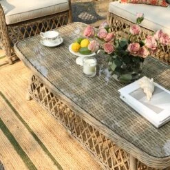 Willowbrook Lattice Weave Rattan 5-Seater Sofa Set With Rising Table, Natural -Daals Store OD SF 5110 NAT SET scene12