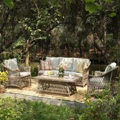 Willowbrook Lattice Weave Rattan 5-Seater Sofa Set With Rising Table, Natural -Daals Store OD SF 5110 NAT SET scene2