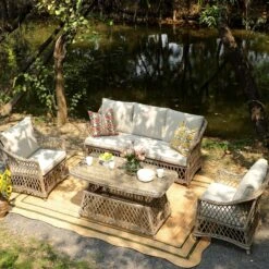 Willowbrook Lattice Weave Rattan 5-Seater Sofa Set With Rising Table, Natural -Daals Store OD SF 5110 NAT SET scene4