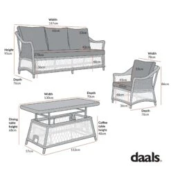 Willowbrook Lattice Weave Rattan 5-Seater Sofa Set With Rising Table, Natural -Daals Store OD SF 5110 SET CHART