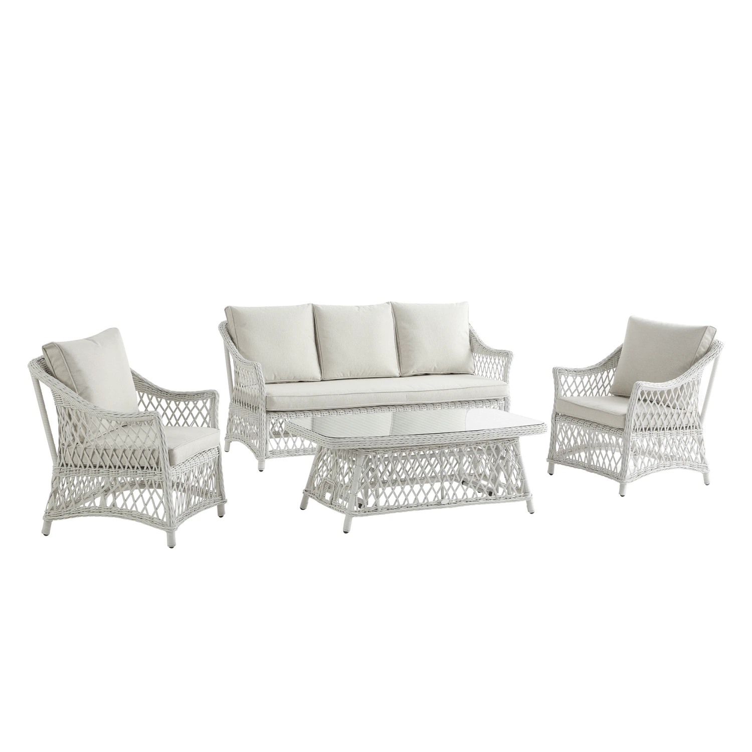 Willowbrook Lattice Weave Rattan 5-Seater Sofa Set With Rising Table, White 18 Willowbrook Lattice Weave Rattan 5-Seater Sofa Set With Rising Table, White - Image 18