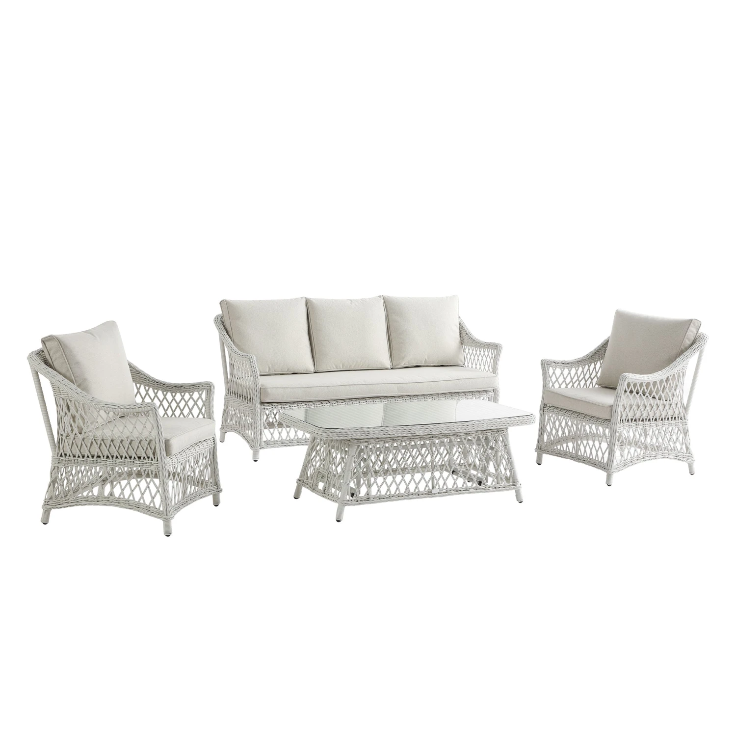 Willowbrook Lattice Weave Rattan 5-Seater Sofa Set With Rising Table, White 20 Willowbrook Lattice Weave Rattan 5-Seater Sofa Set With Rising Table, White - Image 20