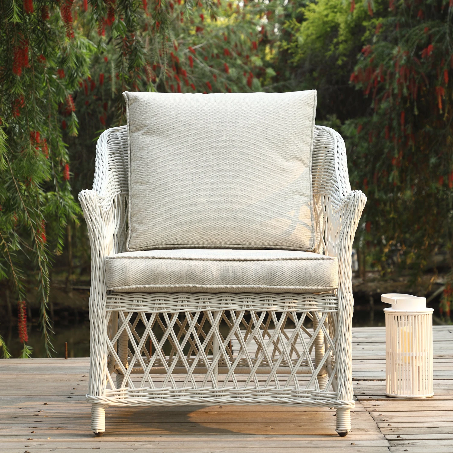 Willowbrook Lattice Weave Rattan 5-Seater Sofa Set With Rising Table, White 11 Willowbrook Lattice Weave Rattan 5-Seater Sofa Set With Rising Table, White - Image 11