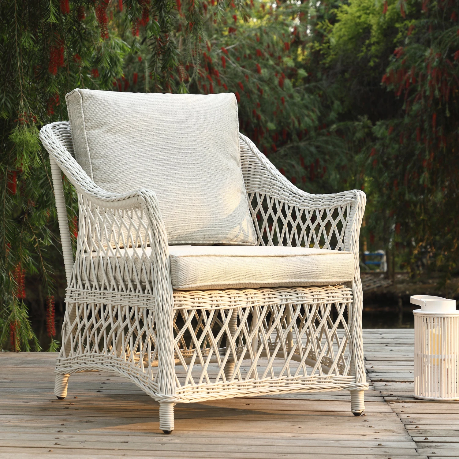 Willowbrook Lattice Weave Rattan 5-Seater Sofa Set With Rising Table, White 12 Willowbrook Lattice Weave Rattan 5-Seater Sofa Set With Rising Table, White - Image 12