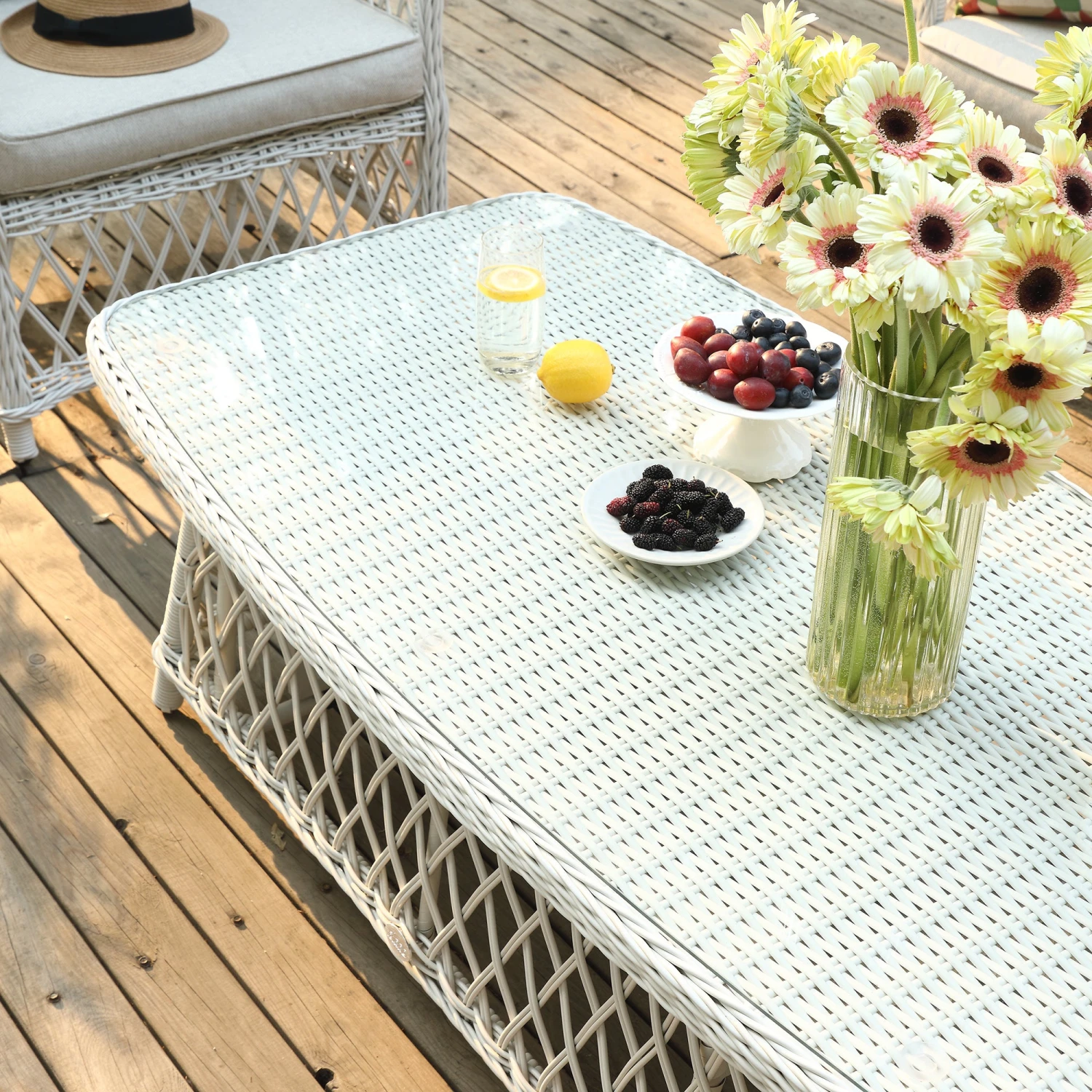 Willowbrook Lattice Weave Rattan 5-Seater Sofa Set With Rising Table, White 16 Willowbrook Lattice Weave Rattan 5-Seater Sofa Set With Rising Table, White - Image 16