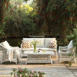Willowbrook Lattice Weave Rattan 5-Seater Sofa Set With Rising Table, White 23 Willowbrook Lattice Weave Rattan 5-Seater Sofa Set With Rising Table, White -Daals Store OD SF 5110 WHITE SET scene3