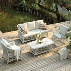 Willowbrook Lattice Weave Rattan 5-Seater Sofa Set With Rising Table, White 24 Willowbrook Lattice Weave Rattan 5-Seater Sofa Set With Rising Table, White -Daals Store OD SF 5110 WHITE SET scene4