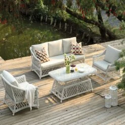 Willowbrook Lattice Weave Rattan 5-Seater Sofa Set With Rising Table, White 25 Willowbrook Lattice Weave Rattan 5-Seater Sofa Set With Rising Table, White -Daals Store OD SF 5110 WHITE SET scene5