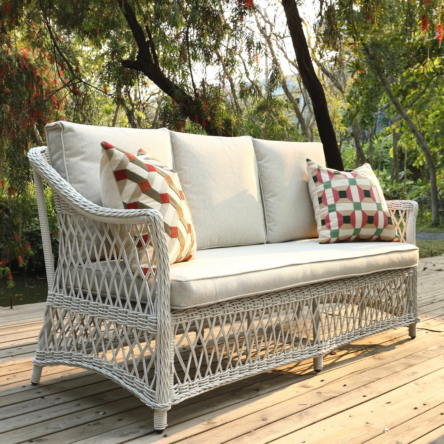 Willowbrook Lattice Weave Rattan 5-Seater Sofa Set With Rising Table, White 8 Willowbrook Lattice Weave Rattan 5-Seater Sofa Set With Rising Table, White - Image 8