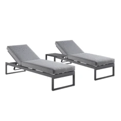 Albany Aluminium Sun Lounger & Side Table Set - Charcoal Black Frame with Taupe Grey Cushions (3-Piece Garden Set) -Daals Store OD SLG 155 GREY SET GIF