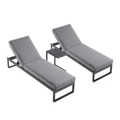 Albany Aluminium Sun Lounger & Side Table Set - Charcoal Black Frame with Taupe Grey Cushions (3-Piece Garden Set) -Daals Store OD SLG 155 GREY SET WB1