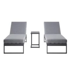 Albany Aluminium Sun Lounger & Side Table Set - Charcoal Black Frame with Taupe Grey Cushions (3-Piece Garden Set) -Daals Store OD SLG 155 GREY SET WB2