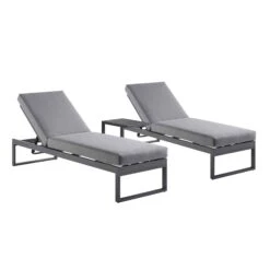 Albany Aluminium Sun Lounger & Side Table Set - Charcoal Black Frame with Taupe Grey Cushions (3-Piece Garden Set) -Daals Store OD SLG 155 GREY SET WB3