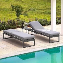 Albany Aluminium Sun Lounger And Side Table Set, Grey