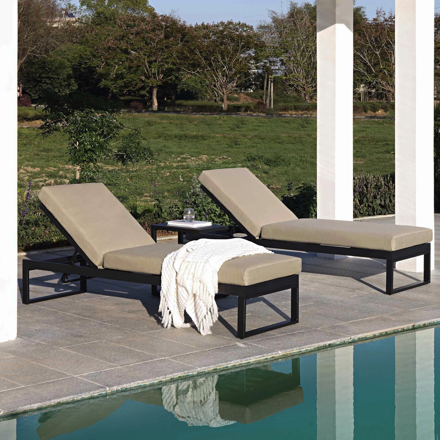 Albany Aluminium Sun Lounger And Side Table Set, Taupe 2 Albany Aluminium Sun Lounger And Side Table Set, Taupe - Image 2