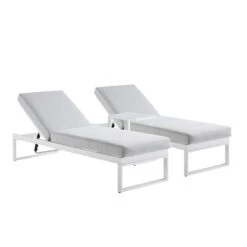 Albany White Aluminium Sun Lounger & Side Table Set with Taupe Cushions - 3-Piece Adjustable Outdoor Furniture 12 Albany White Aluminium Sun Lounger & Side Table Set with Taupe Cushions - 3-Piece Adjustable Outdoor Furniture -Daals Store OD SLG 155 WHITE SET WB1