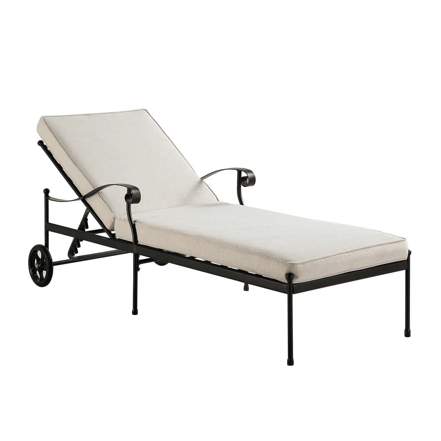 Haymes Antique Scrolled Metal Sun Lounger with Wheels β Beige Cushioned Garden Recliner 7 Haymes Antique Scrolled Metal Sun Lounger with Wheels β Beige Cushioned Garden Recliner - Image 7