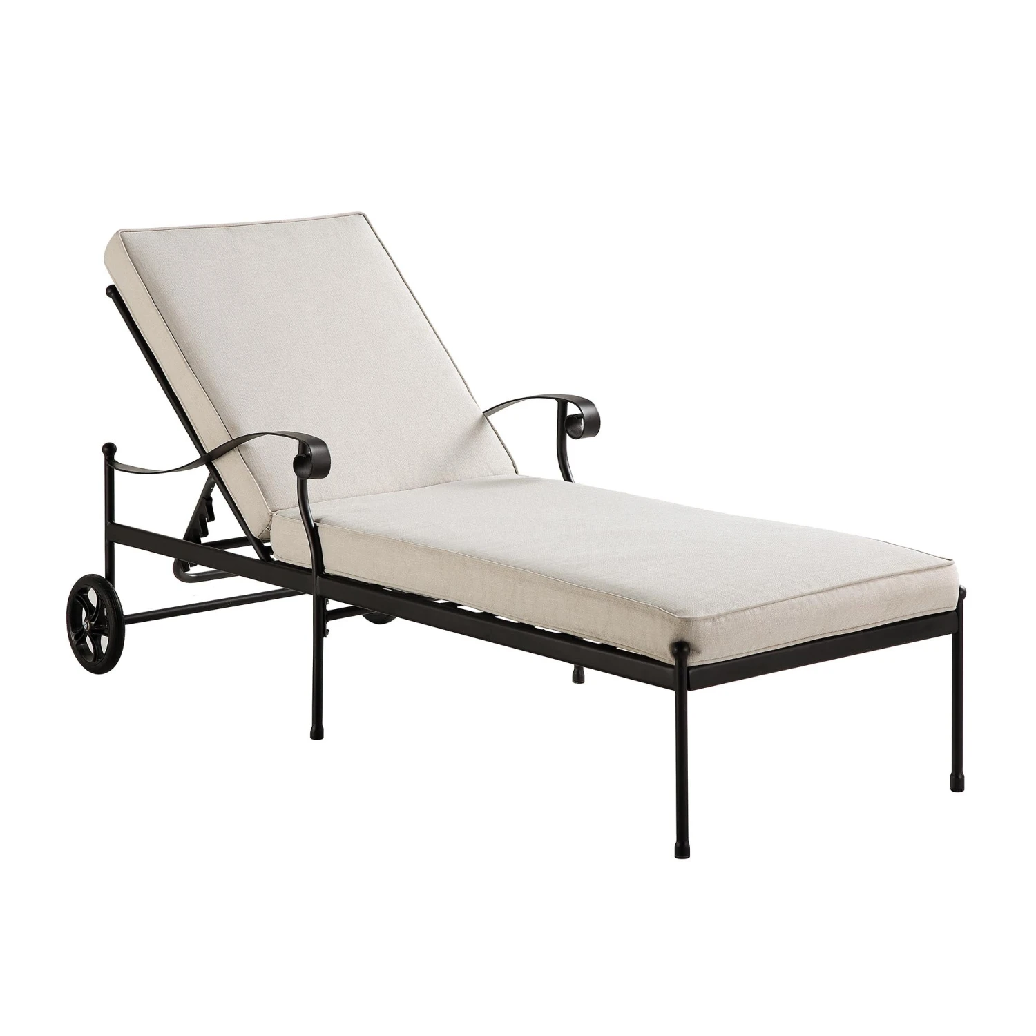 Haymes Antique Scrolled Metal Sun Lounger with Wheels β Beige Cushioned Garden Recliner 4 Haymes Antique Scrolled Metal Sun Lounger with Wheels β Beige Cushioned Garden Recliner - Image 4