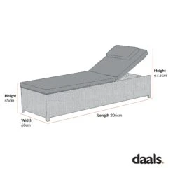 Hampshire Natural Round Wicker Rattan Sun Lounger with Grey Cushion - 5-Position Reclining Garden Daybed 16 Hampshire Natural Round Wicker Rattan Sun Lounger with Grey Cushion - 5-Position Reclining Garden Daybed -Daals Store OD SLG 580 CHART 1