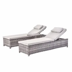 Hampshire Round Wicker Rattan Sun Lounger Set With Side Table, Light Grey 11 Hampshire Round Wicker Rattan Sun Lounger Set With Side Table, Light Grey -Daals Store OD SLG 580 LGREY SET WB1