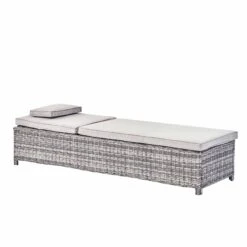 Hampshire Light Grey Round Wicker Rattan Sun Lounger – 5-Position Adjustable Outdoor Reclining Daybed -Daals Store OD SLG 580 LGREY WB2