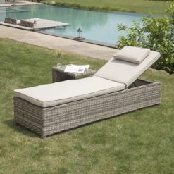 Hampshire Light Grey Round Wicker Rattan Sun Lounger β 5-Position Adjustable Outdoor Reclining Daybed