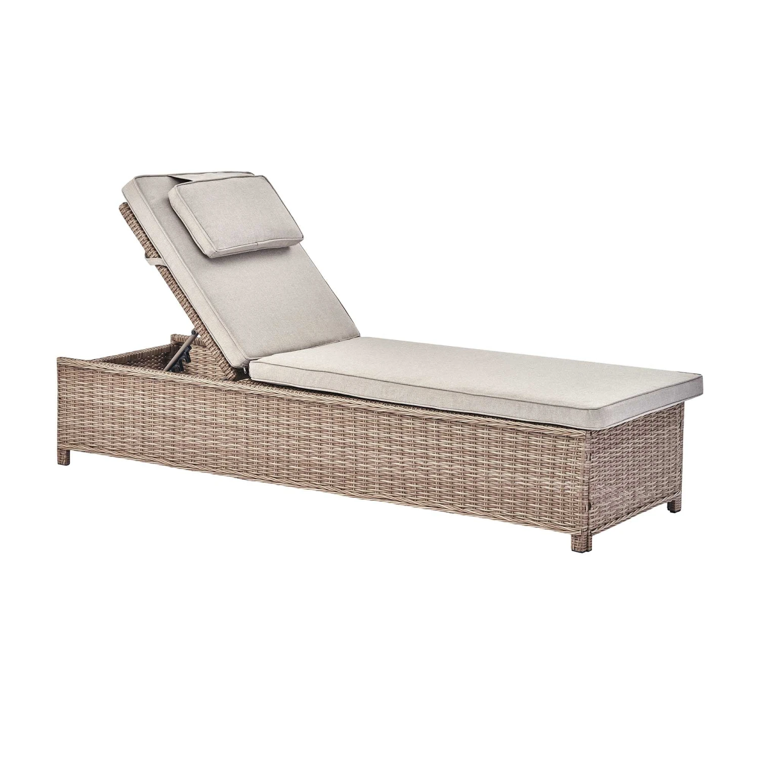Hampshire Natural Round Wicker Rattan Sun Lounger with Grey Cushion - 5-Position Reclining Garden Daybed 4 Hampshire Natural Round Wicker Rattan Sun Lounger with Grey Cushion - 5-Position Reclining Garden Daybed - Image 4