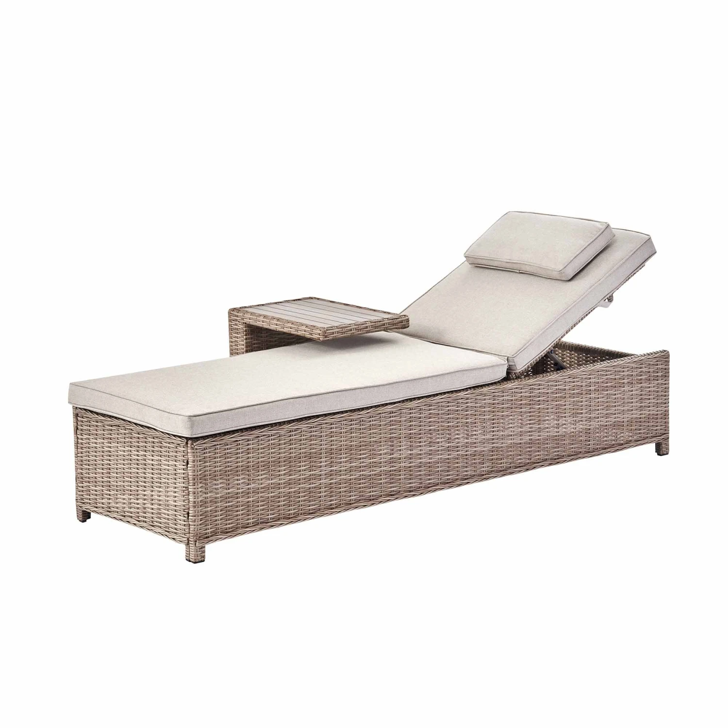 Hampshire Natural Round Wicker Rattan Sun Lounger with Grey Cushion - 5-Position Reclining Garden Daybed 6 Hampshire Natural Round Wicker Rattan Sun Lounger with Grey Cushion - 5-Position Reclining Garden Daybed - Image 6