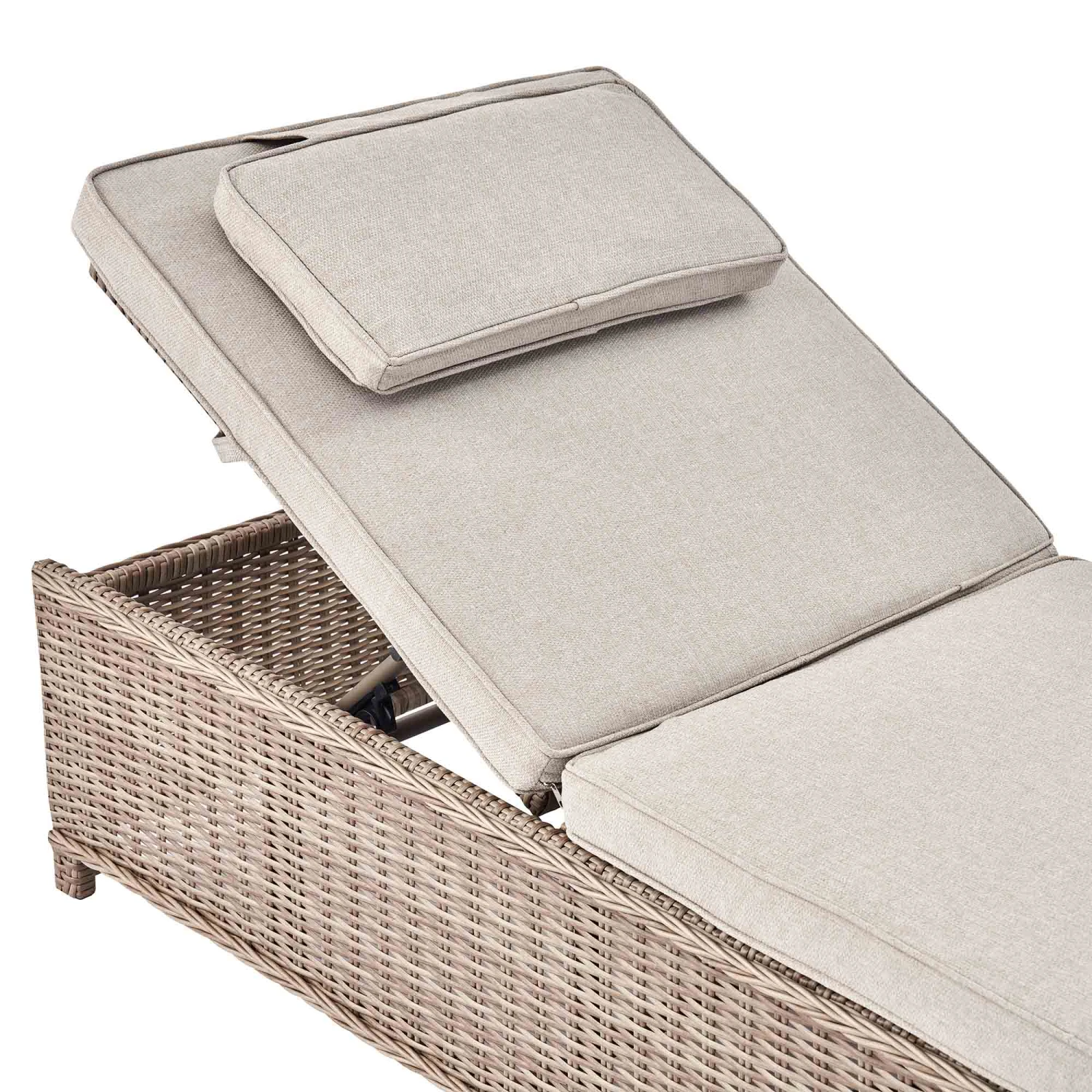 Hampshire Natural Round Wicker Rattan Sun Lounger with Grey Cushion - 5-Position Reclining Garden Daybed 9 Hampshire Natural Round Wicker Rattan Sun Lounger with Grey Cushion - 5-Position Reclining Garden Daybed - Image 9