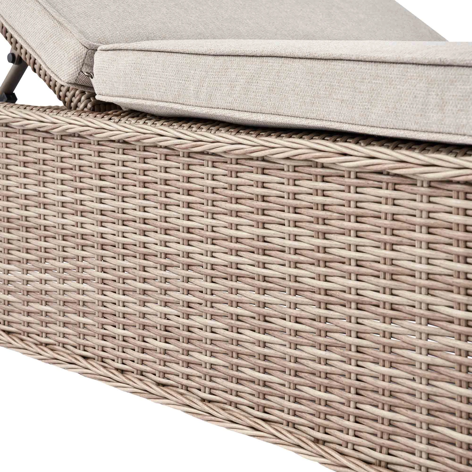 Hampshire Natural Round Wicker Rattan Sun Lounger with Grey Cushion - 5-Position Reclining Garden Daybed 10 Hampshire Natural Round Wicker Rattan Sun Lounger with Grey Cushion - 5-Position Reclining Garden Daybed - Image 10