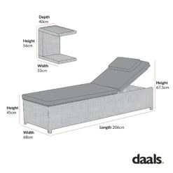 Hampshire Round Wicker Rattan Sun Lounger Set With Side Table, Natural 15 Hampshire Round Wicker Rattan Sun Lounger Set With Side Table, Natural -Daals Store OD SLG 580 SET CHART