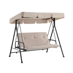 Champneys Taupe Striped Reclining 3-Seater Outdoor Swing Chair with Canopy - Convertible Sun-Bed 20 Champneys Taupe Striped Reclining 3-Seater Outdoor Swing Chair with Canopy - Convertible Sun-Bed -Daals Store OD SWG 057 BEIGE GIF