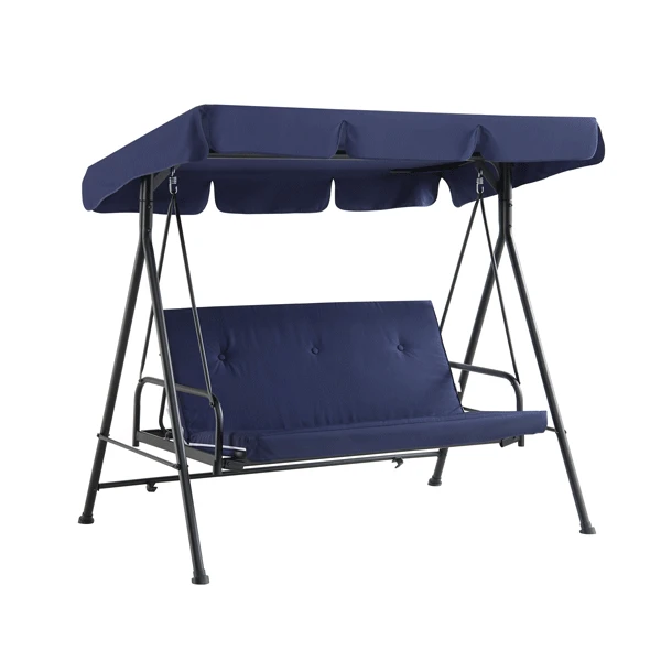 Champneys Blue Striped Reclining 3-Seater Garden Swing Seat β Reversible Cushions with Sun-Bed Mode 4 Champneys Blue Striped Reclining 3-Seater Garden Swing Seat β Reversible Cushions with Sun-Bed Mode - Image 4