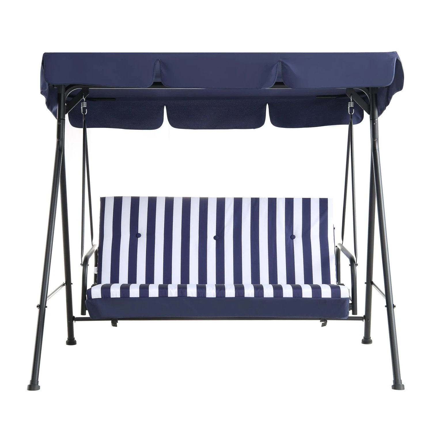 Champneys Blue Striped Reclining 3-Seater Garden Swing Seat β Reversible Cushions with Sun-Bed Mode 5 Champneys Blue Striped Reclining 3-Seater Garden Swing Seat β Reversible Cushions with Sun-Bed Mode - Image 5