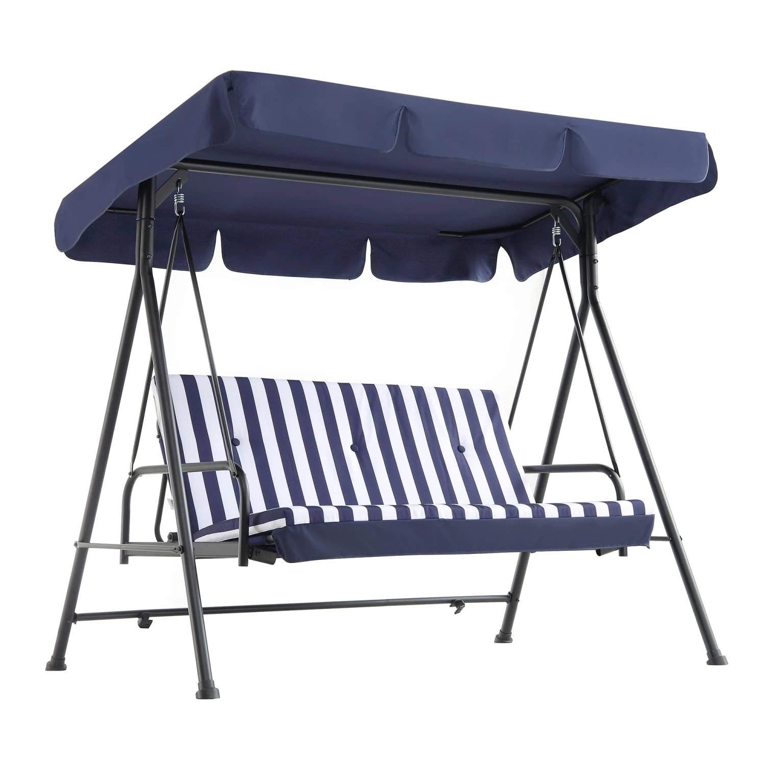 Champneys Blue Striped Reclining 3-Seater Garden Swing Seat β Reversible Cushions with Sun-Bed Mode 8 Champneys Blue Striped Reclining 3-Seater Garden Swing Seat β Reversible Cushions with Sun-Bed Mode - Image 8