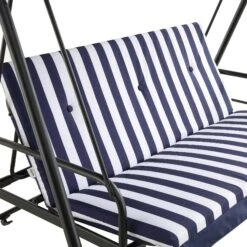 Champneys Blue Striped Reclining 3-Seater Garden Swing Seat β Reversible Cushions with Sun-Bed Mode 21 Champneys Blue Striped Reclining 3-Seater Garden Swing Seat β Reversible Cushions with Sun-Bed Mode -Daals Store OD SWG 057 BLUE detail1