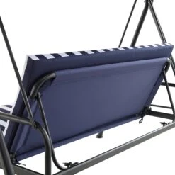 Champneys Blue Striped Reclining 3-Seater Garden Swing Seat β Reversible Cushions with Sun-Bed Mode 22 Champneys Blue Striped Reclining 3-Seater Garden Swing Seat β Reversible Cushions with Sun-Bed Mode -Daals Store OD SWG 057 BLUE detail2