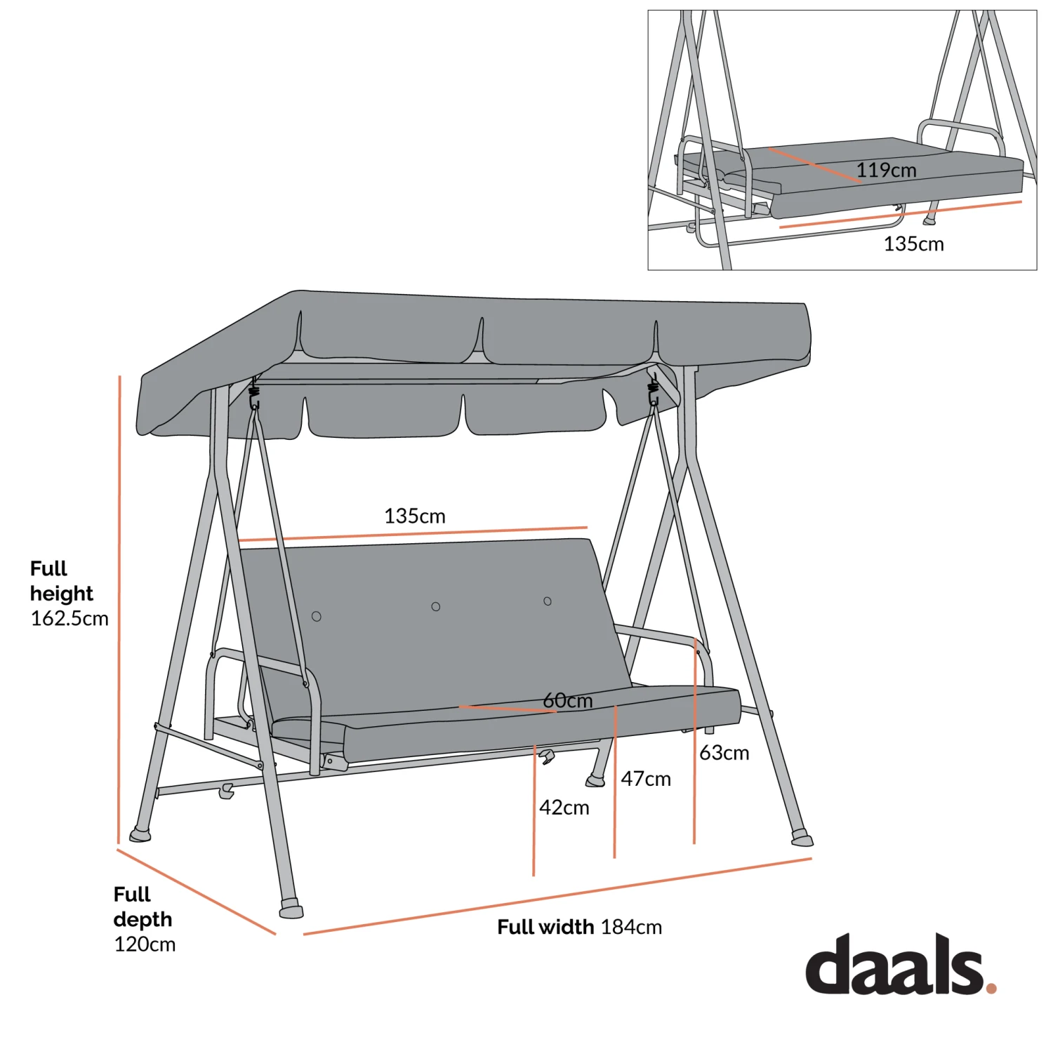 Champneys Outdoor Reclining Swing With Canopy, Sage Green Striped 7 Champneys Outdoor Reclining Swing With Canopy, Sage Green Striped - Image 7