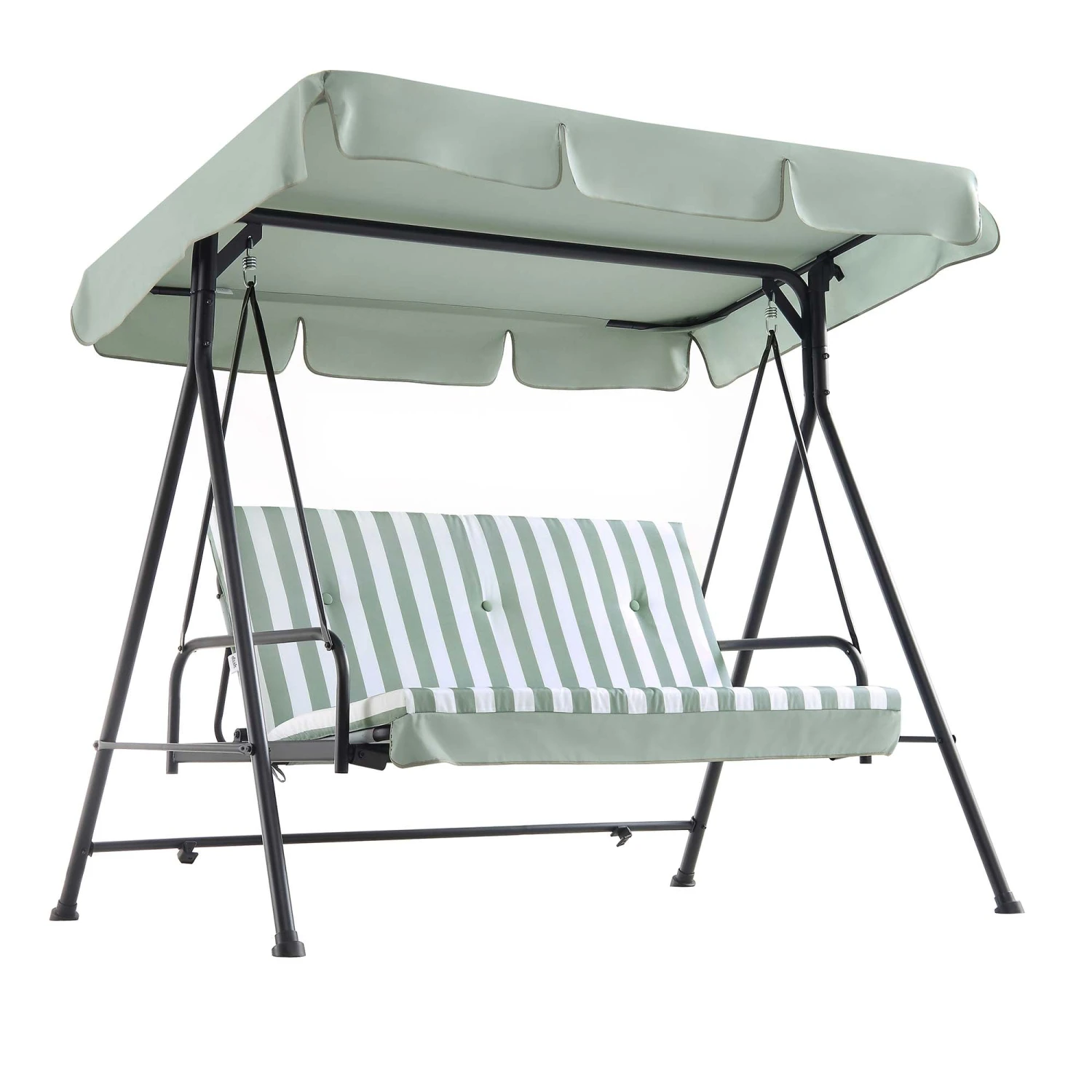 Champneys Outdoor Reclining Swing With Canopy, Sage Green Striped 10 Champneys Outdoor Reclining Swing With Canopy, Sage Green Striped - Image 10