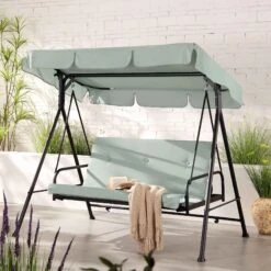 Champneys Outdoor Reclining Swing With Canopy, Sage Green Striped 16 Champneys Outdoor Reclining Swing With Canopy, Sage Green Striped -Daals Store OD SWG 057 SAGE scene3
